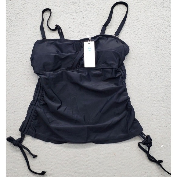 Other - Beachsissi Tankini Top Women Small Black Adjustable Strap Side Ruched Drawstring